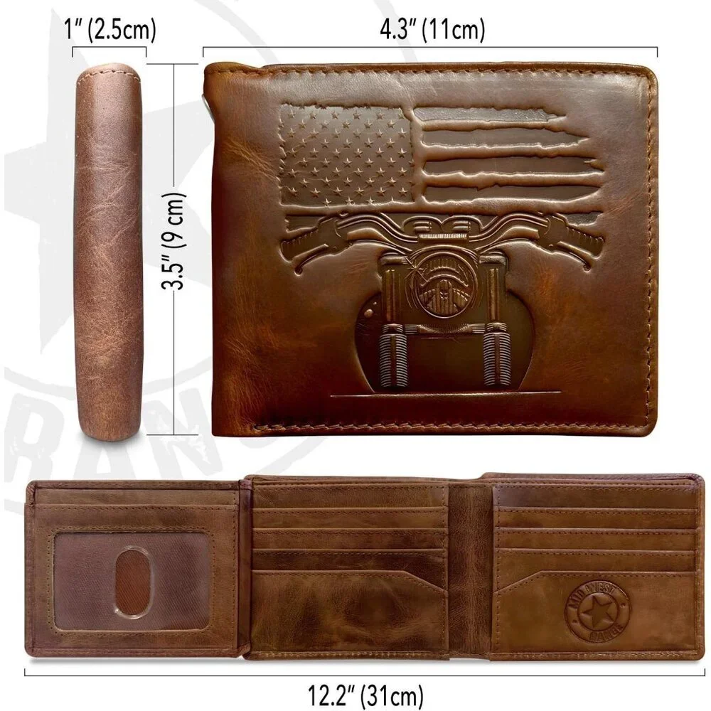 Men's Vintage Brown Distressed Leather Rfid-blocking 10 Card Slots Biker Wallet